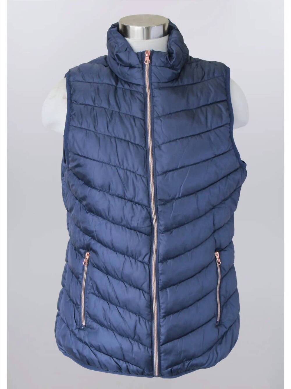 NEW KEREN HART women's puffed collar 2 zip pockets zip up vest in navy